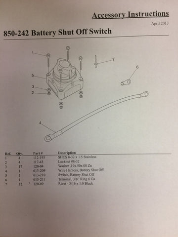 BATTERY SHUT OFF, SWITCH ACC ( 850-242 )